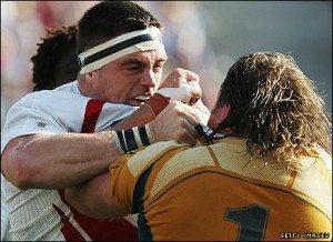Andrew Sheridan fighting Australian rugby player