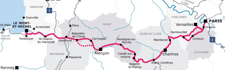 450km velosceneic route from paris to mont sait michel 