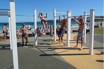 outdoor gym with people exercising in the sun
