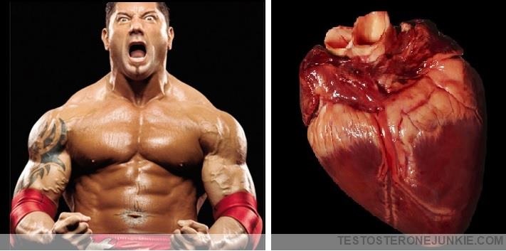 picture of a jacked bodybuilder and a human heart