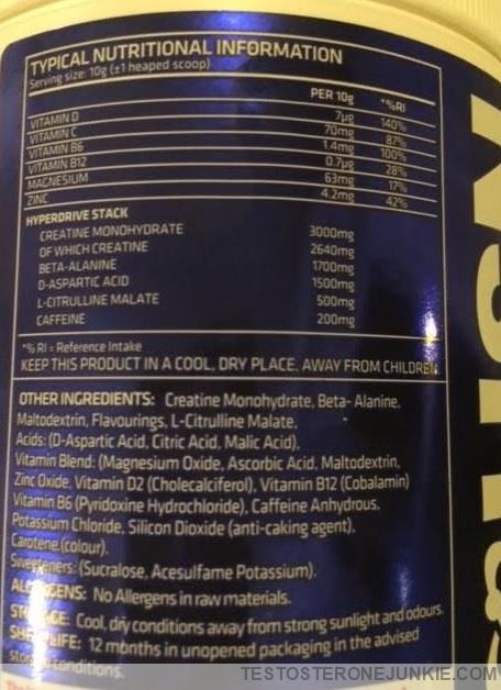 USN Hyperdrive pre2 ingredients panel 