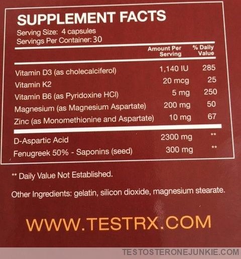 testrx testosterone booster ingredients panel 