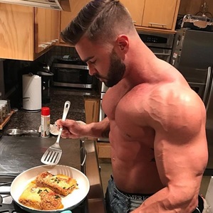 bodybuilder cooking food