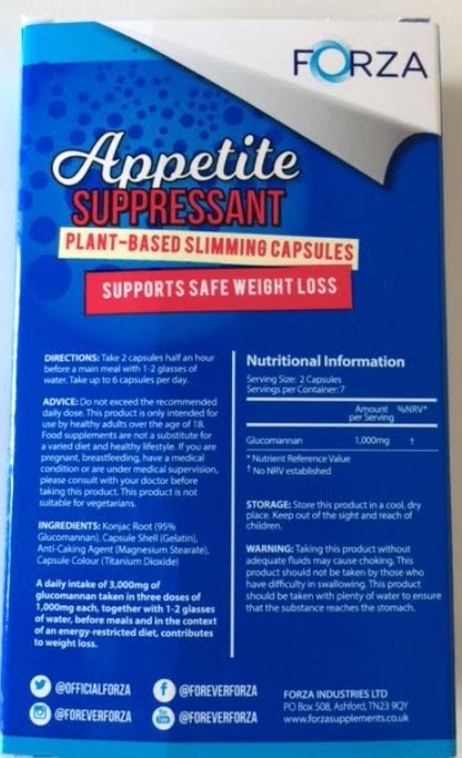 INGREDIENTS FOR FORZA APPETITE SUPPRESSANT