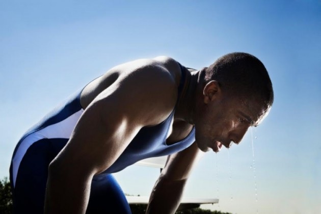 black athlete catching his breath